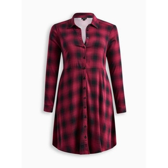 Torrid Purple Black Plaid Rayon Long Sleeve Button Dress NWT Size 00 - Picture 5 of 12